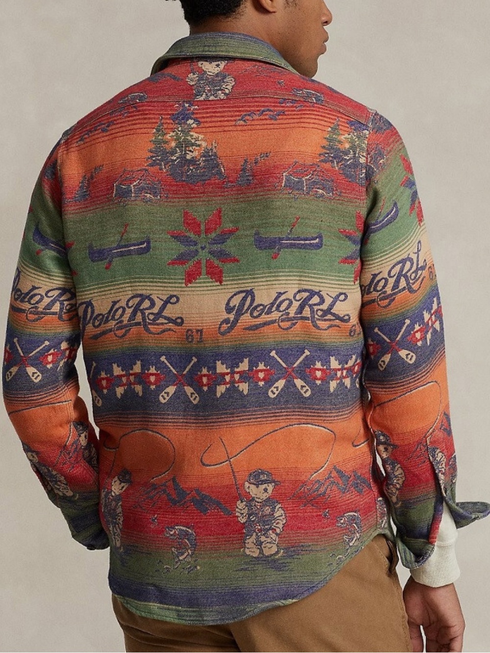 Ralph Lauren Western Fishing Bear Work Shirt Jacket in Orange & Green - Picture 3 of 7